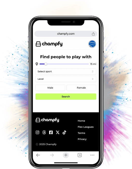 Champfy mobile app interface showing tennis partner matching